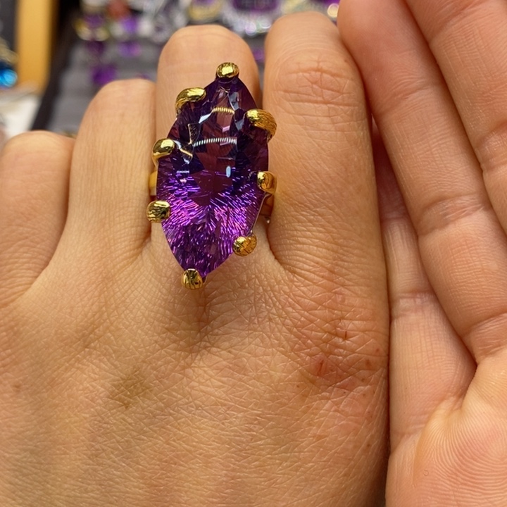 水晶戒指银S925镶嵌天然紫水晶戒指