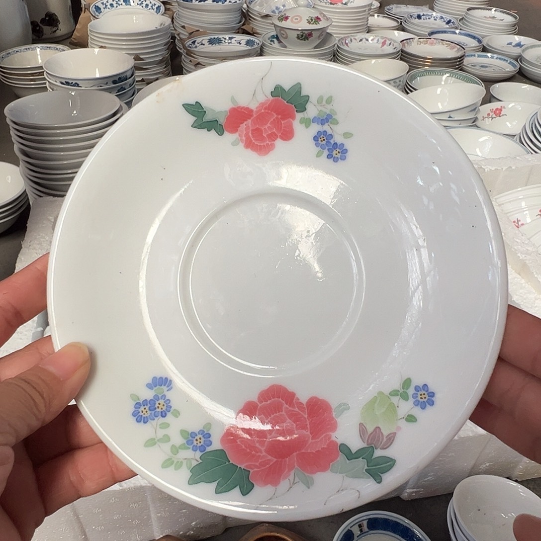 醴陵高温瓷红官窑手绘杯托15厘米