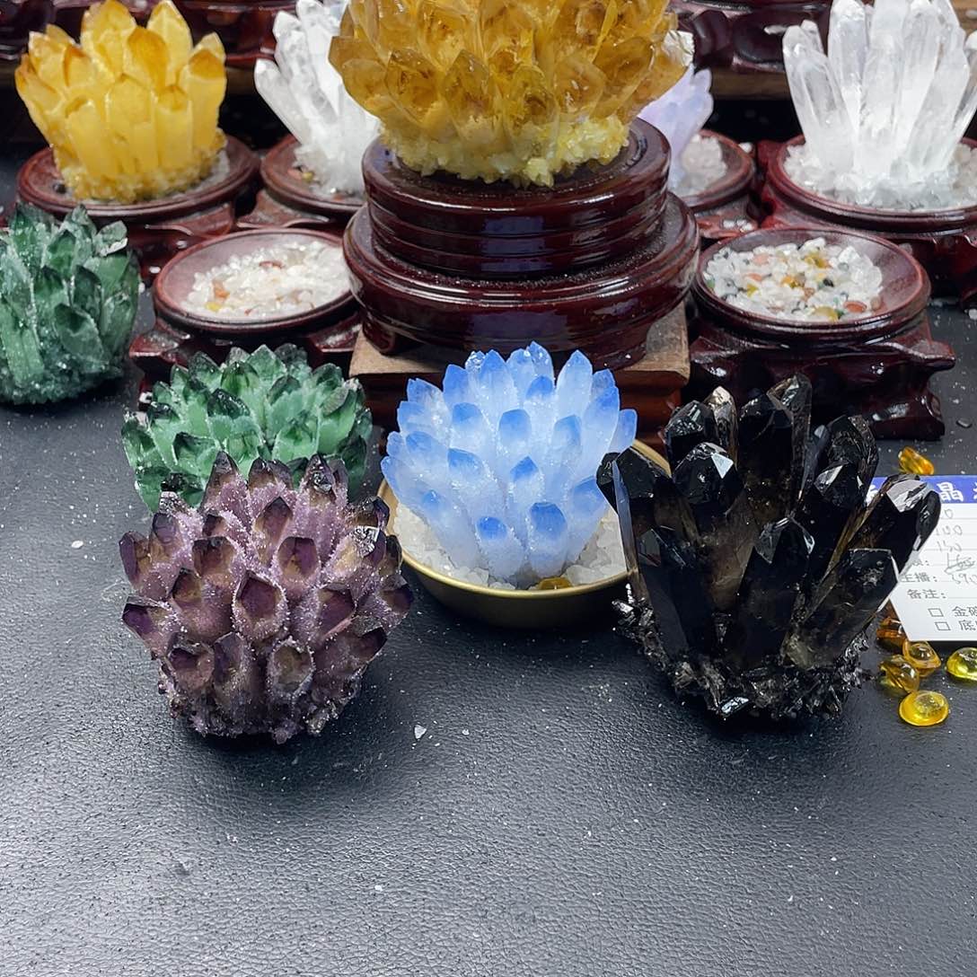小***哥石材天然黄水晶，绿水，紫水，蓝水，黑茶晶838