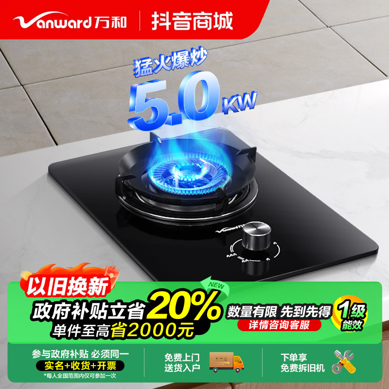 【政府补贴】万和E6单灶燃气灶一级能效台嵌两用4.8KW大火力液化气