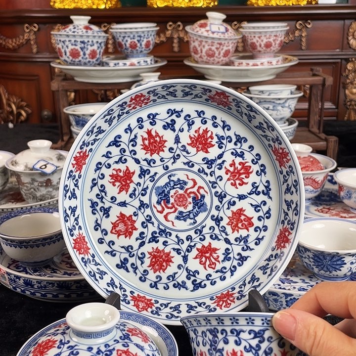 青花釉里红四件套茶具