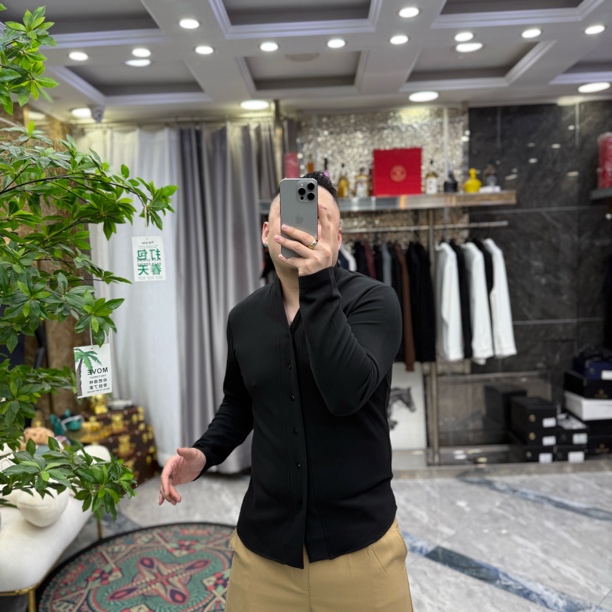 SH轻奢时尚高定男士雅痞V领商务纯色休闲长袖衬衫 529