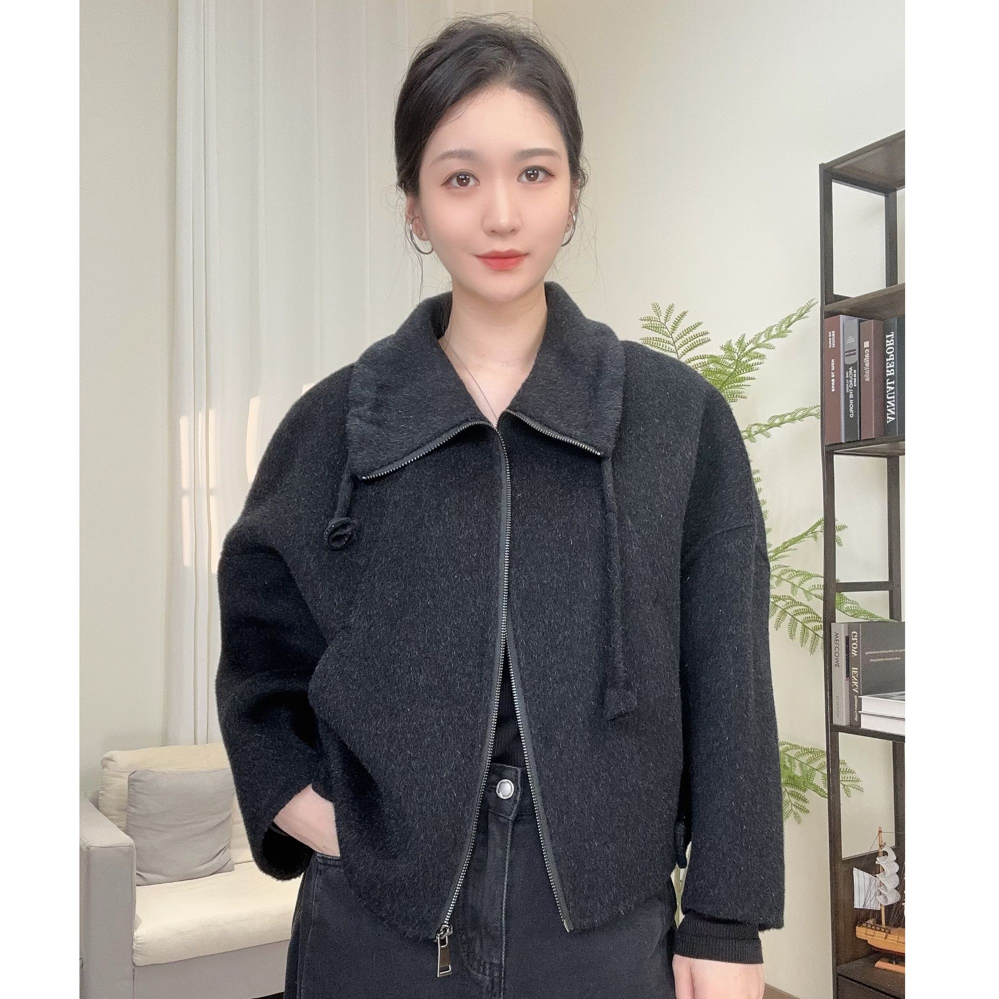 梦辰初100羊毛大衣秋冬娃娃领百搭休闲风毛呢外套新款M190