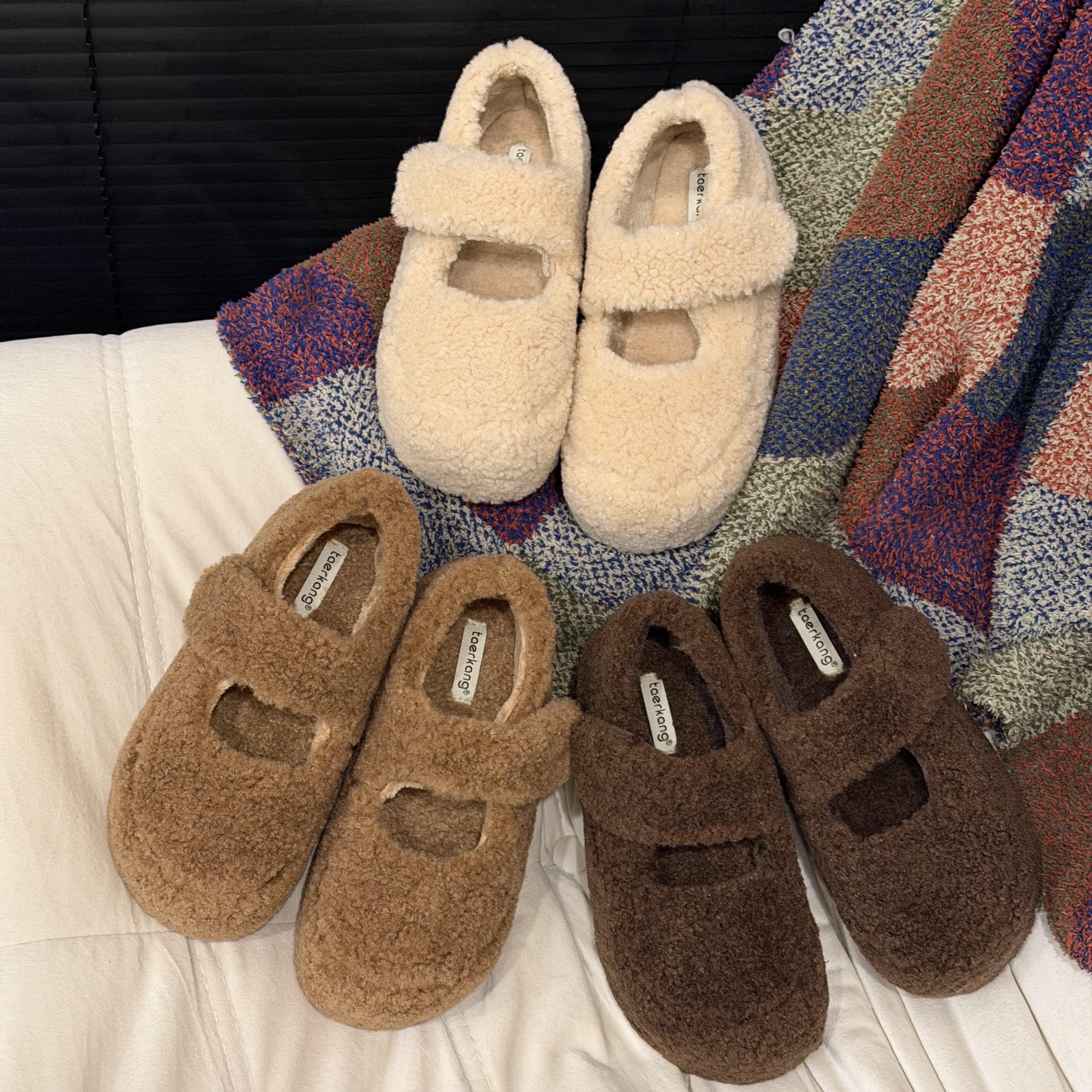 厚底增高休闲甜美玛丽珍拼色休闲风棉鞋韩版玛丽珍鞋纯色秋冬棉鞋