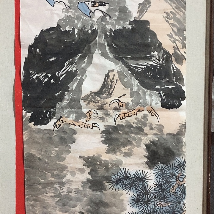 竖款双鹰图双赢图
