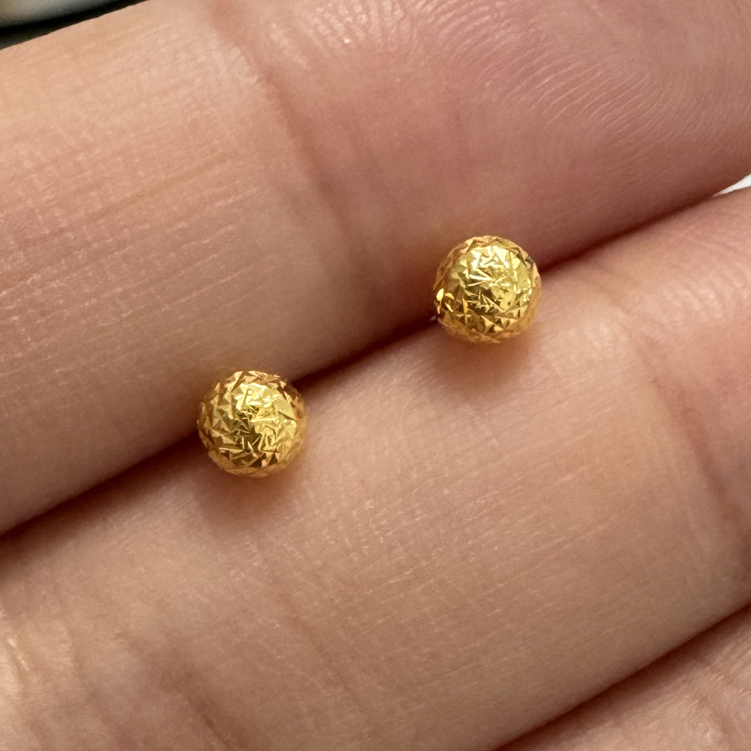 年终狂欢季  足金999 4mm亮面碎冰冰豆豆直针黄金耳钉 气质送礼