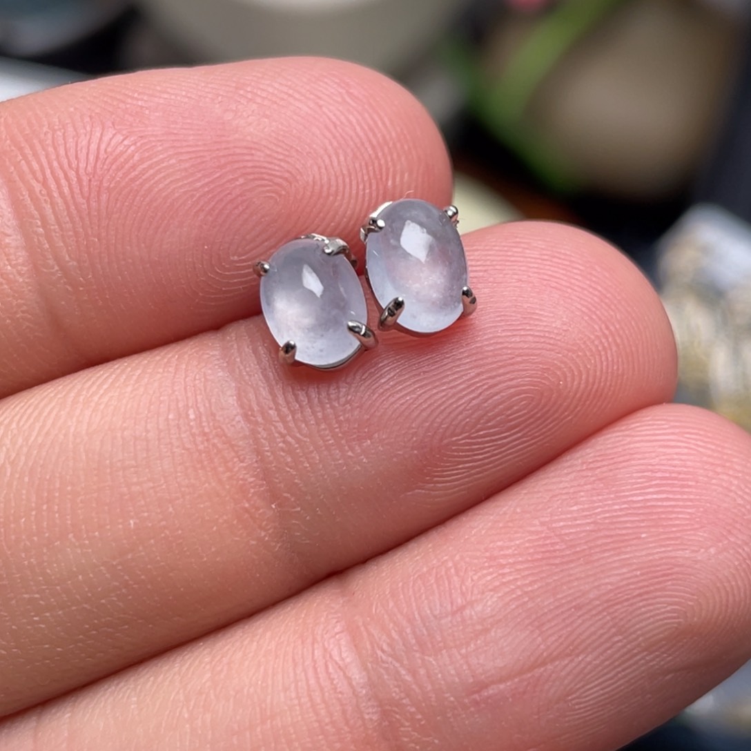 翡翠耳饰银S925镶嵌纯天然缅甸翡翠