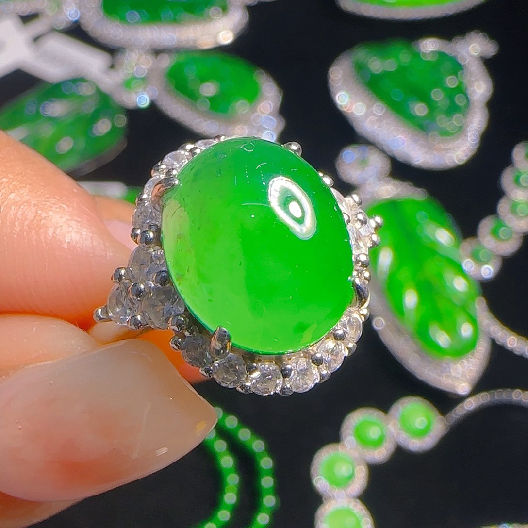 翡翠戒指银S925镶嵌天然