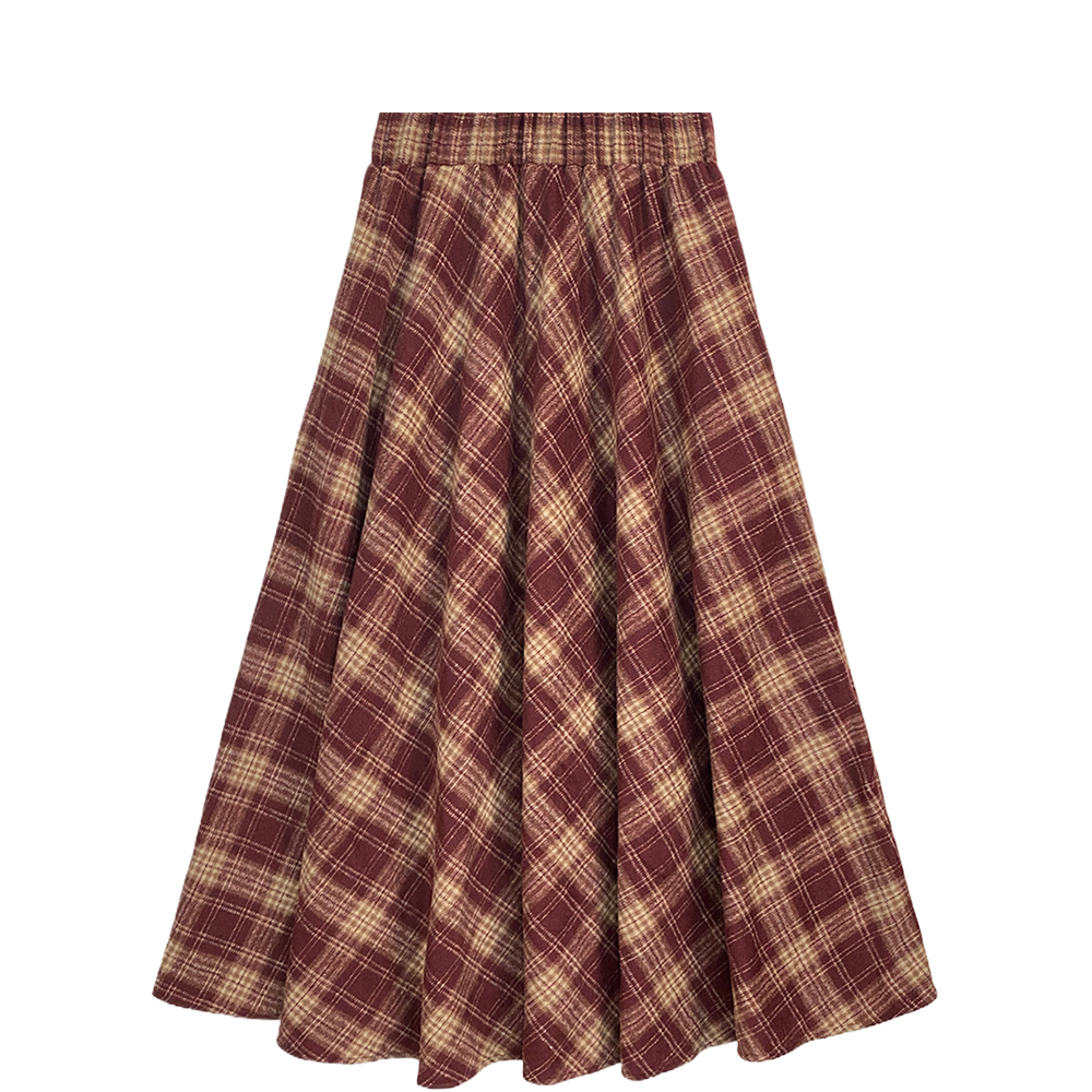 【夏夏】毛呢半身身裙女2025秋冬洋气减龄大摆褶皱a字长裙D8023