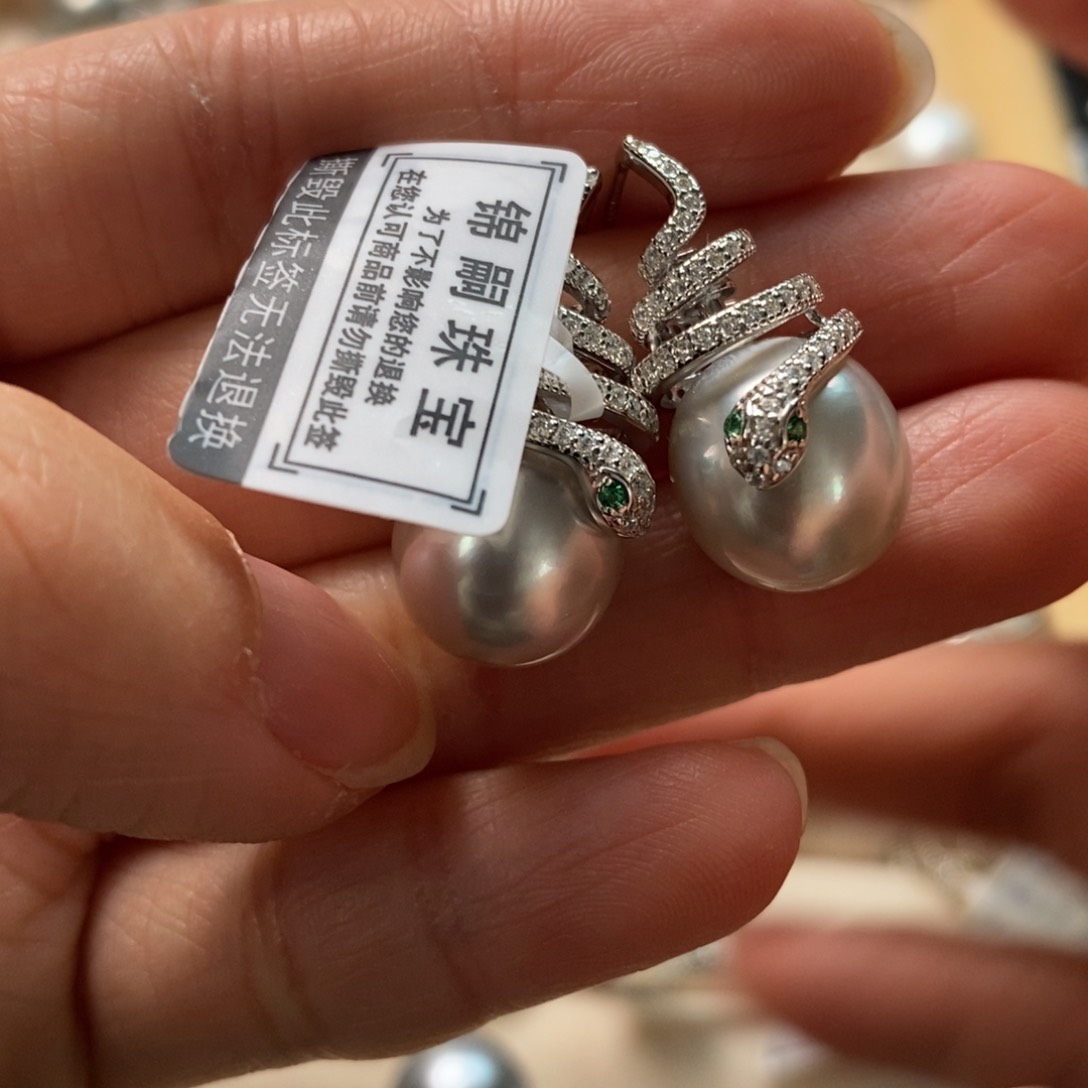 海水珍珠耳饰银S925镶嵌
