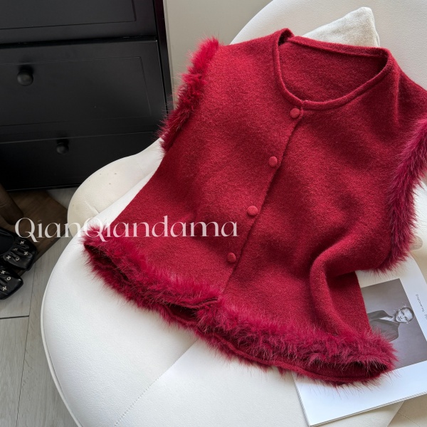芊芊大码秋冬毛绒无袖单排扣马夹背心宽松显瘦【JQ336】