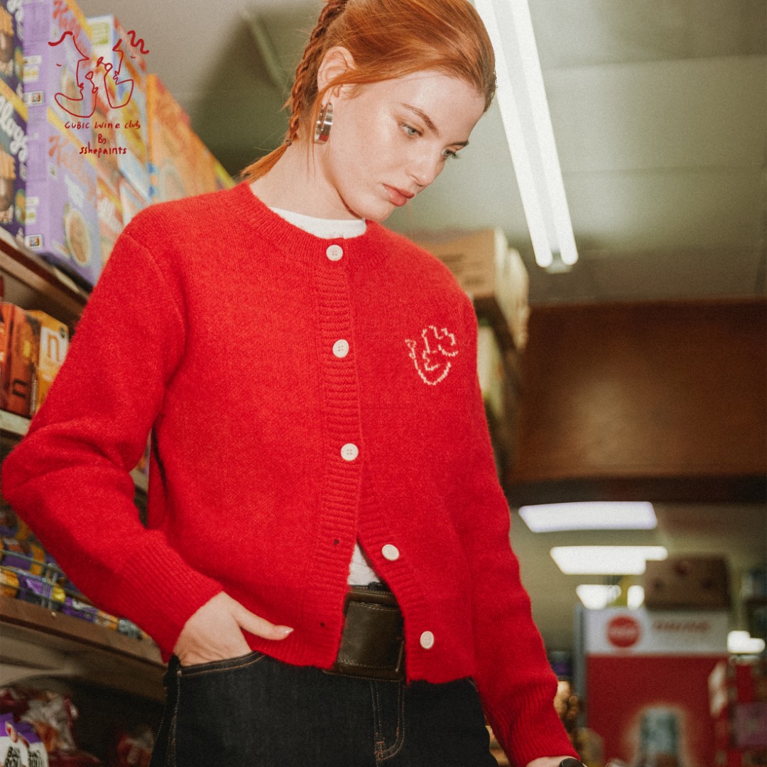 CUBIC【WINE CLUB】超柔软弹力针织提花宽松针织开衫