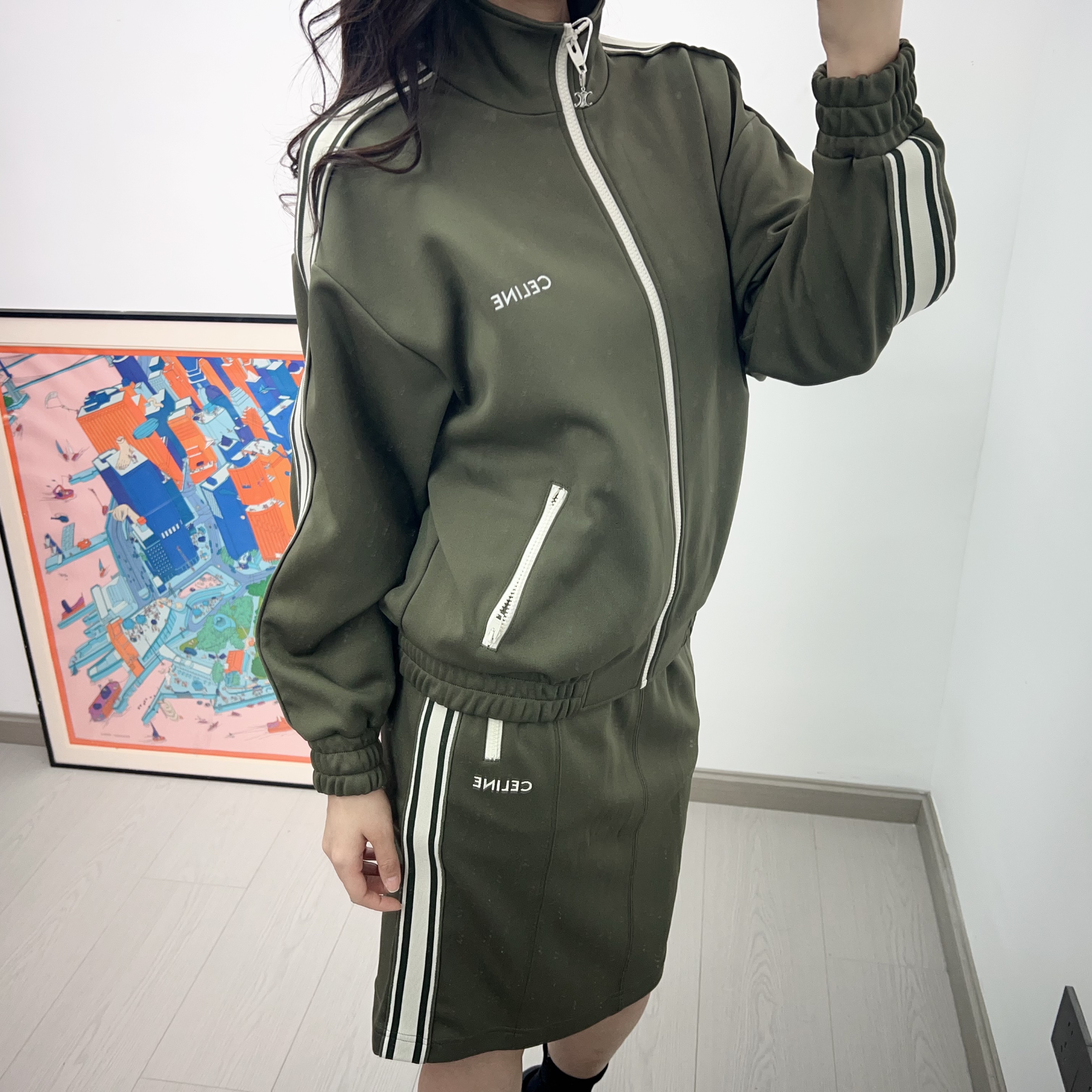 95新 Celine/思琳 赛琳纯棉运动外套XS码绿色A级/251130QNY8X23
