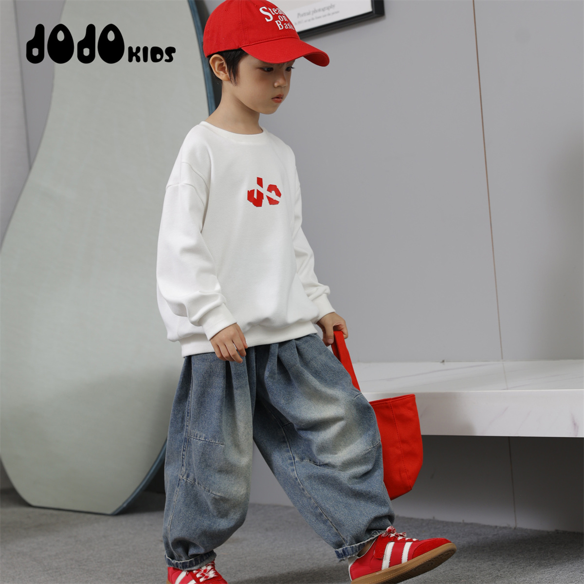 JOOJOO童装春秋新款男童长袖卫衣儿童宽松个性百搭圆领14111068