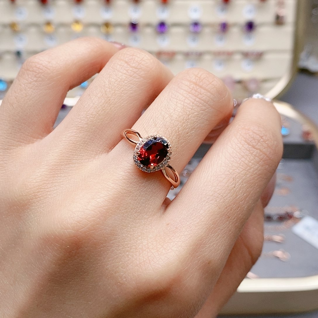 石榴石戒指银S925镶嵌戒指