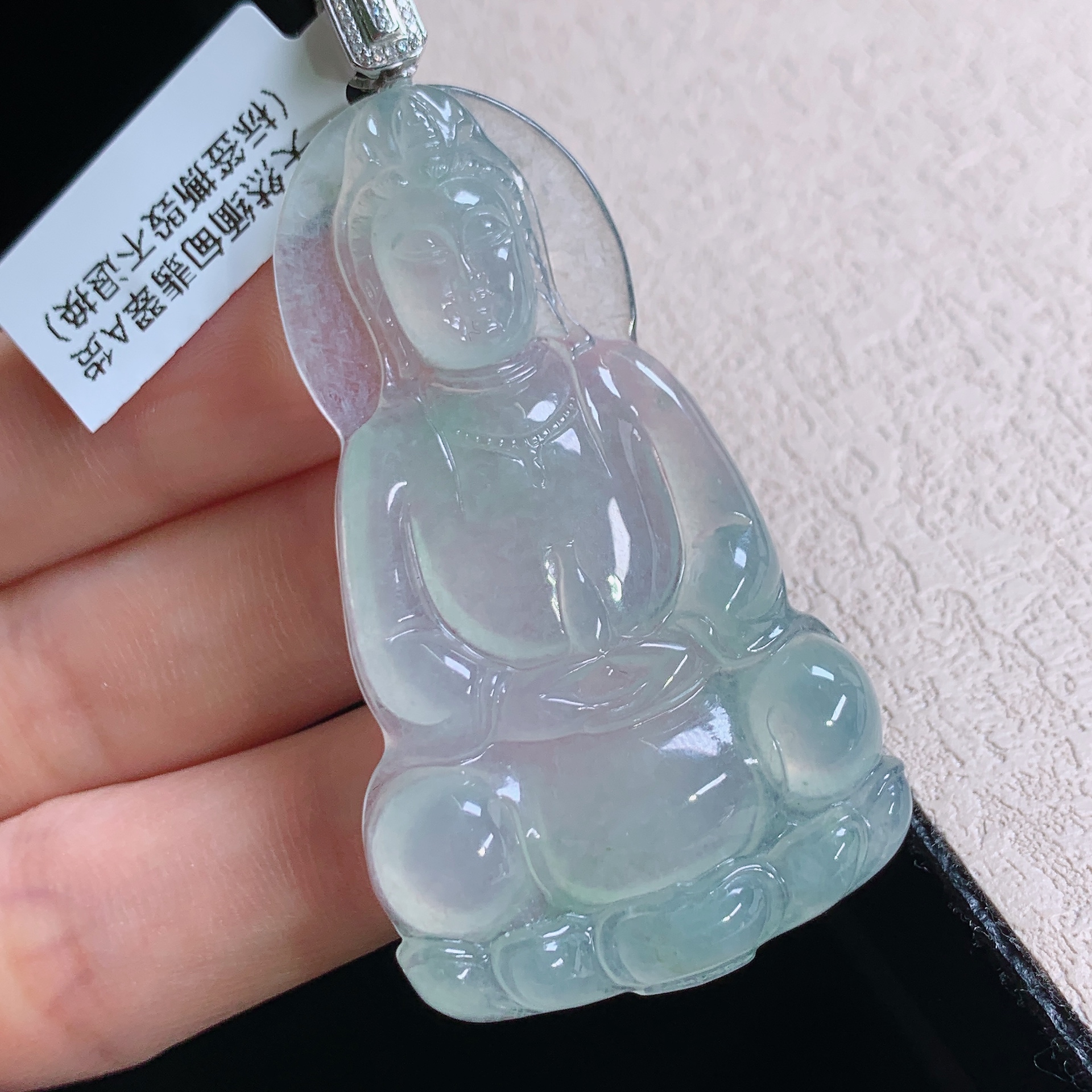缅甸天然翡翠A货老坑冰种观音吊坠高品质精雕礼物54.7×31.5×5.4