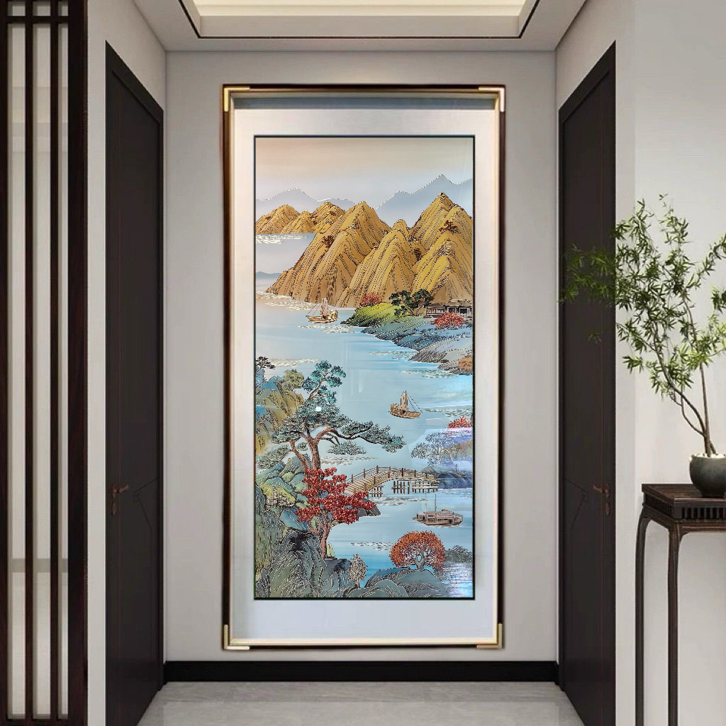 新品铜雕合集手工錾刻新中式玄关高端金山聚宝盆装饰挂画