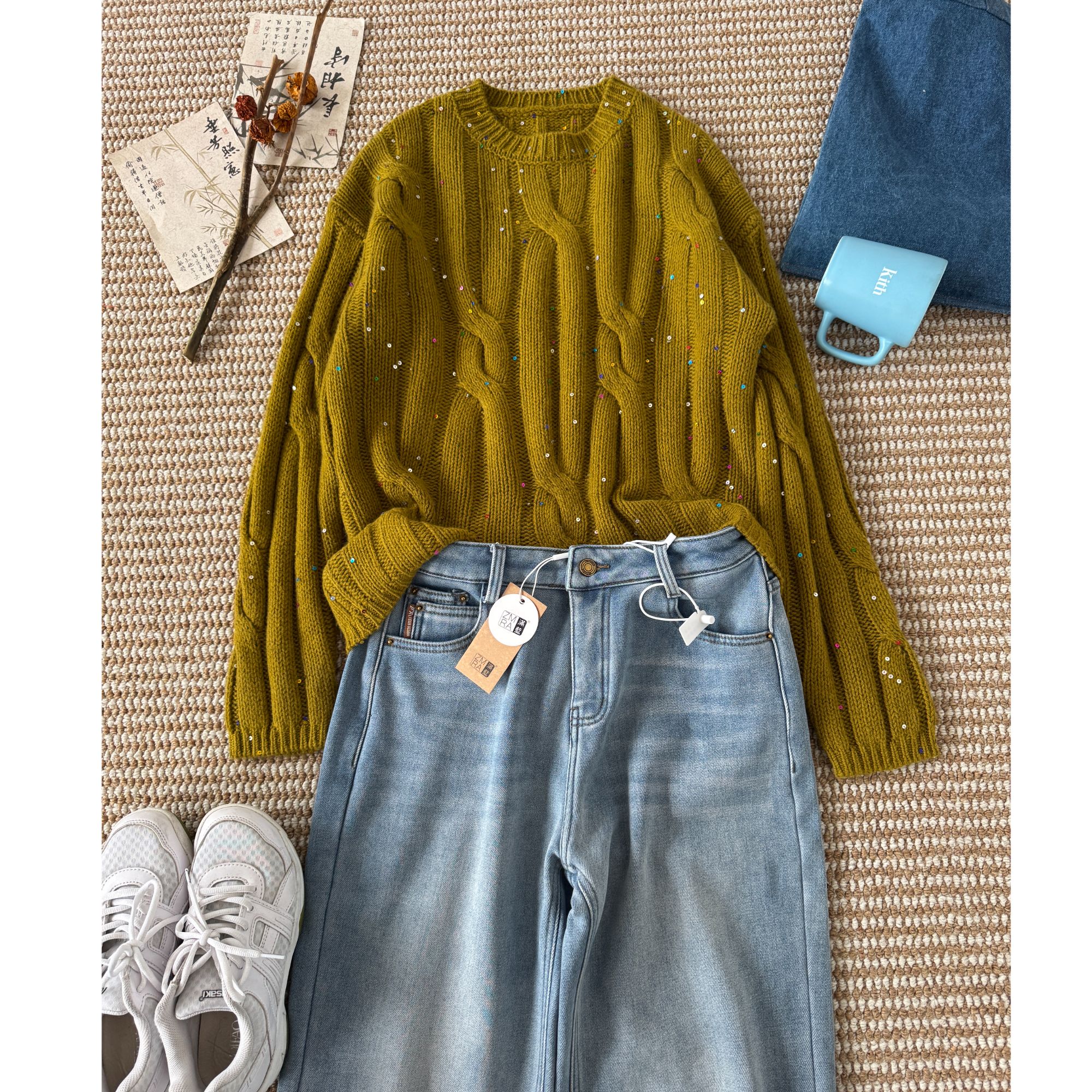 M149秋冬新款百搭圆领亮片针织衫