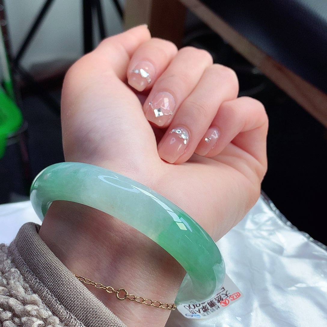 翡翠手镯未镶嵌天然翡翠57-58冰飘果阳绿