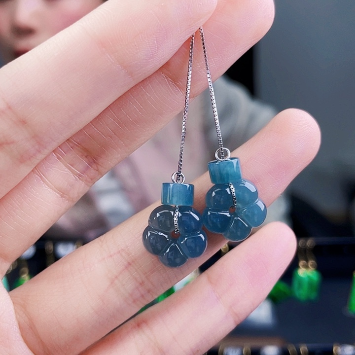 翡翠耳饰银S925镶嵌饰品