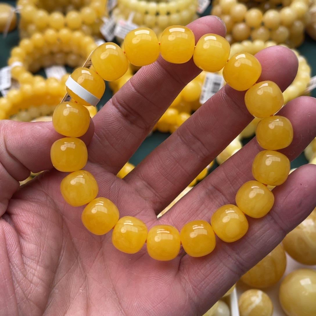 蜜蜡珠宝奇石未镶嵌12mm焦皮同料老型手串19.4