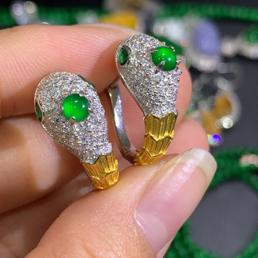 翡翠耳饰银S925镶嵌8、