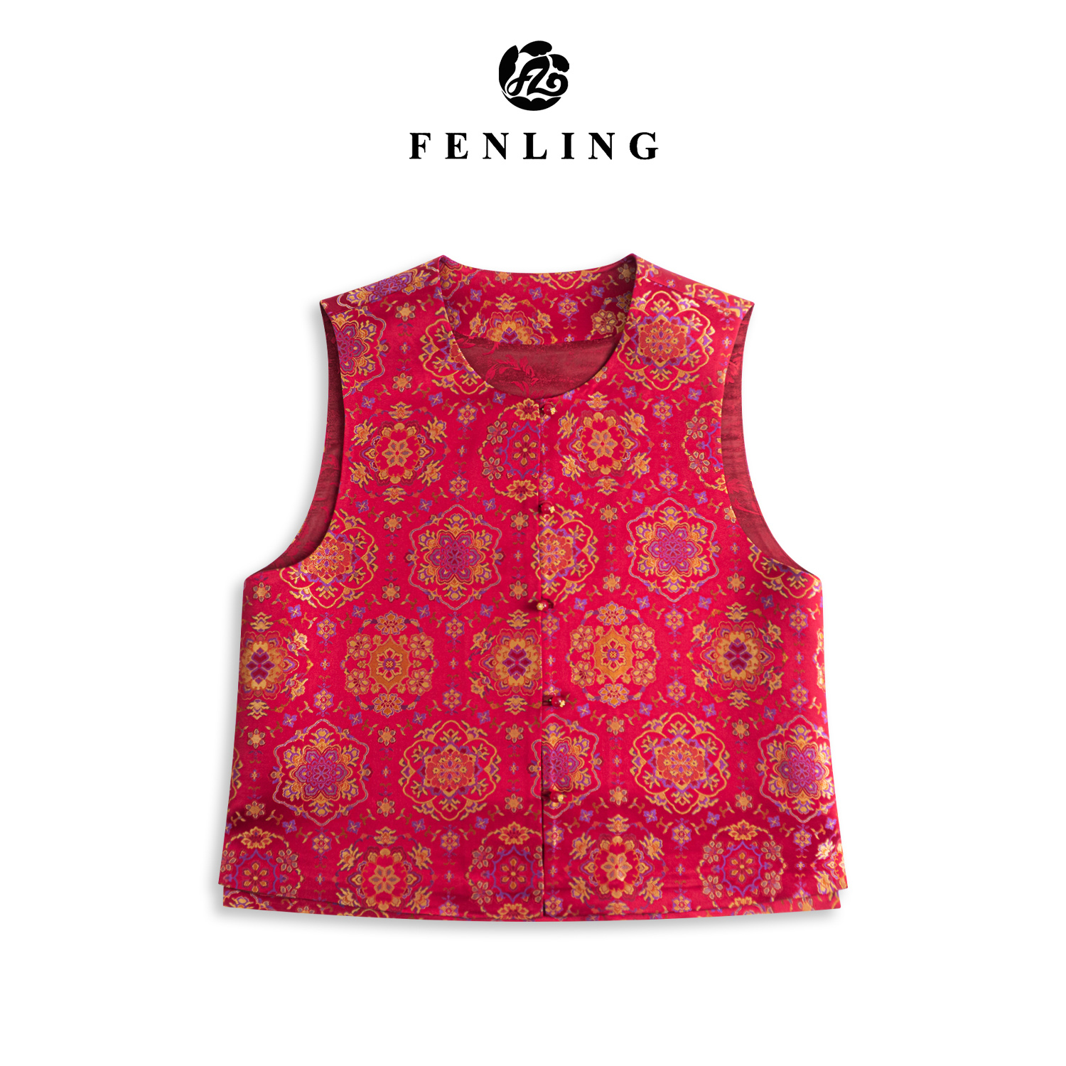 芬领-宝相花-非遗桑蚕丝宋锦40姆织金幻彩国潮圆领马甲BX2185