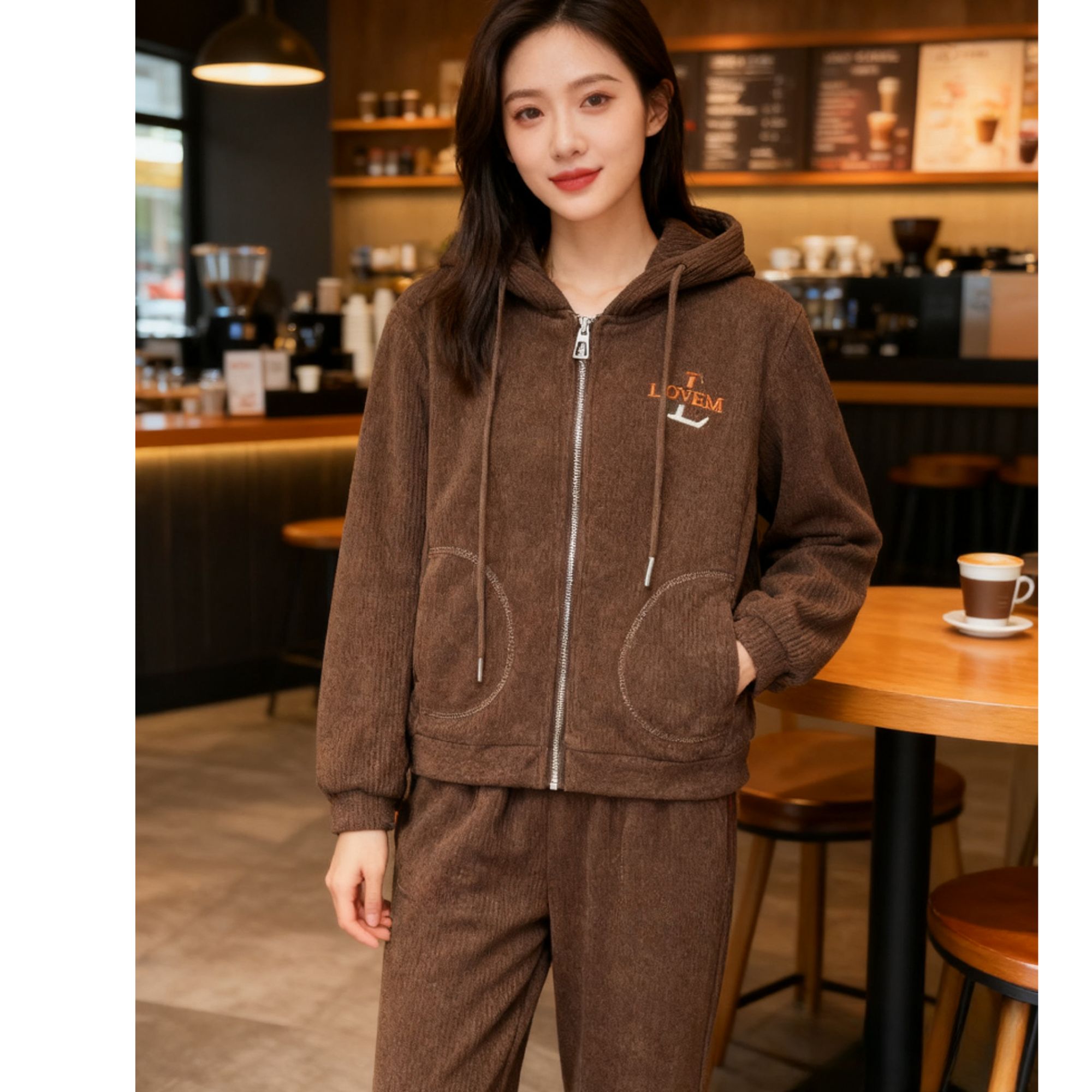 8907#加绒加厚秋冬时尚休闲套装【C6-2】