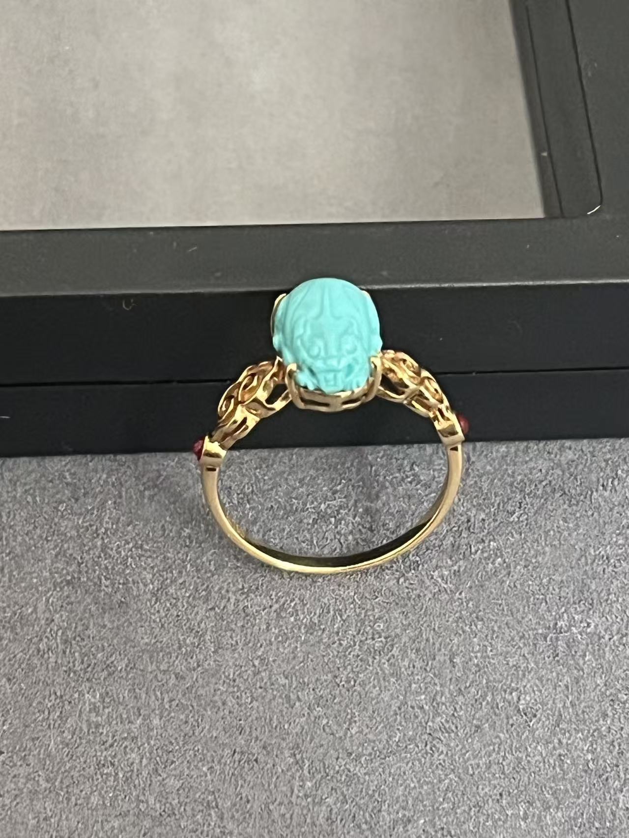 湖北天然原矿绿松石貔貅戒指