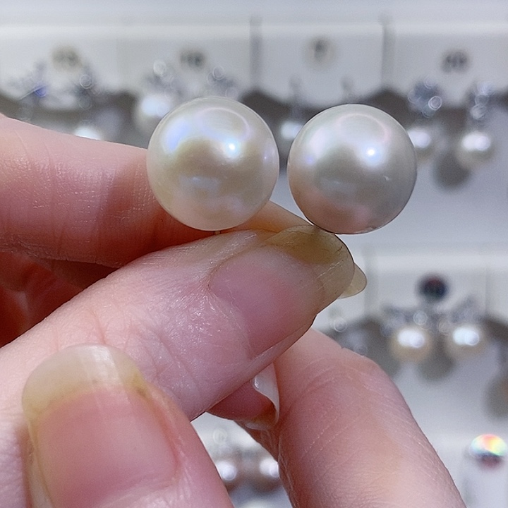 淡水珍珠耳饰银S925镶嵌12+A