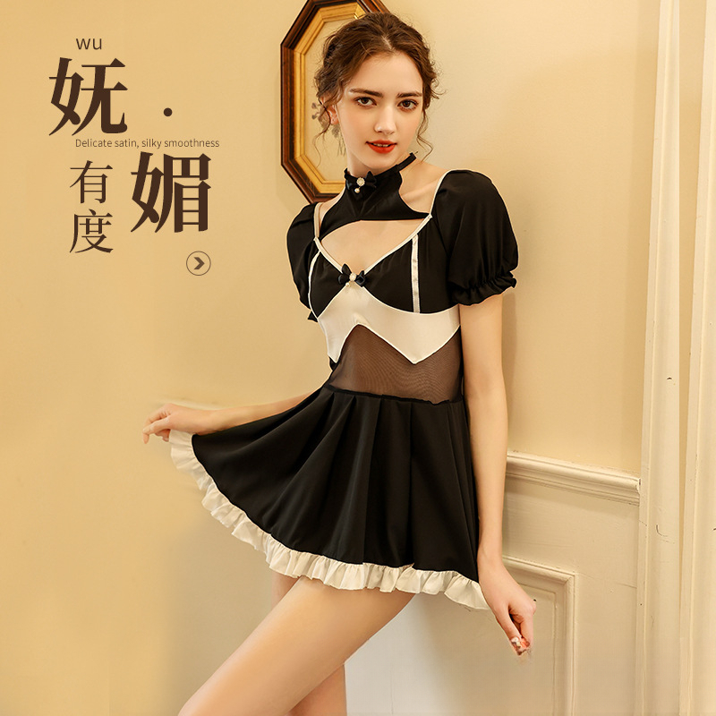 连衣裙睡衣女士新款春夏连体睡裙V领性感短裙薄款家居服