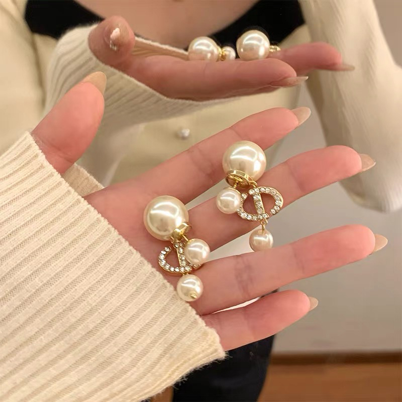 黄铜仿珍珠耳饰 轻奢耳饰女前后两戴耳饰珠珠甜美金色日韩