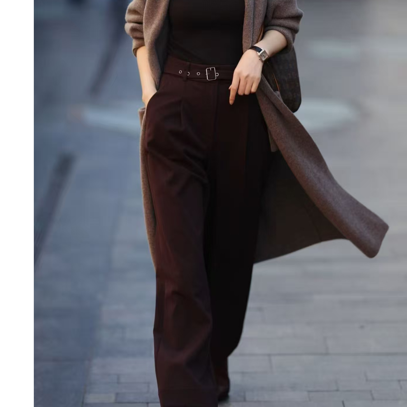 VCOS弹力加绒轻量发热保暖腰带直筒裤