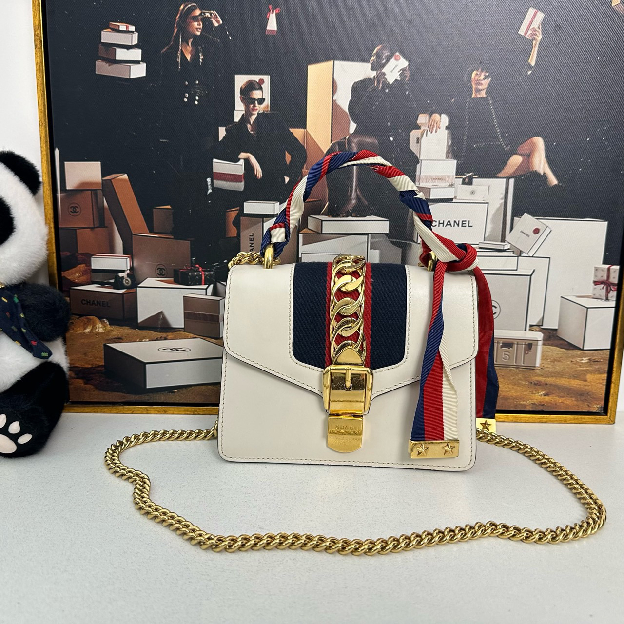 95新 GUCCI/古驰 Gucci古驰sylvie单肩包 白色 货号3566