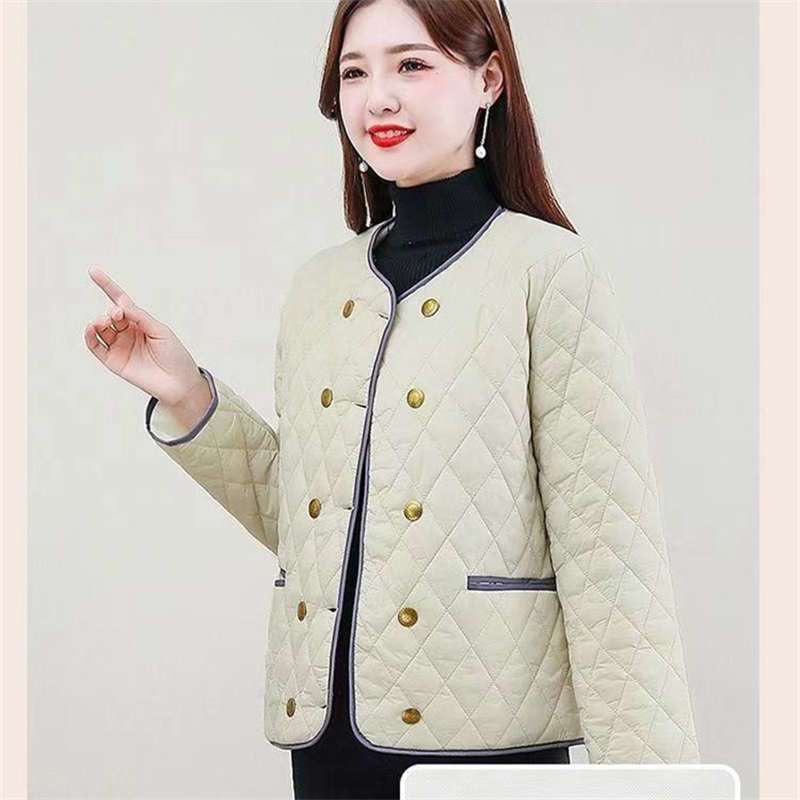 包邮菱格小香风撞色轻薄款棉服外套女冬季保暖休闲气质小个子短款