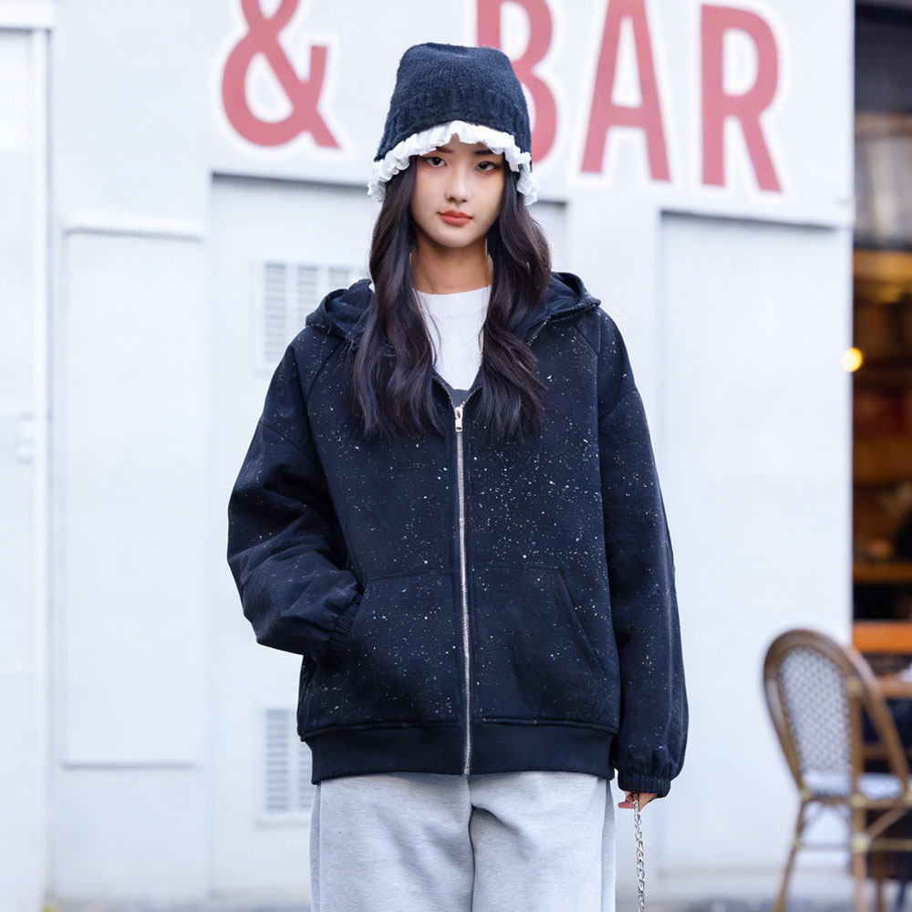 女童秋冬加厚针织外套连帽闪闪发光开衫中大童