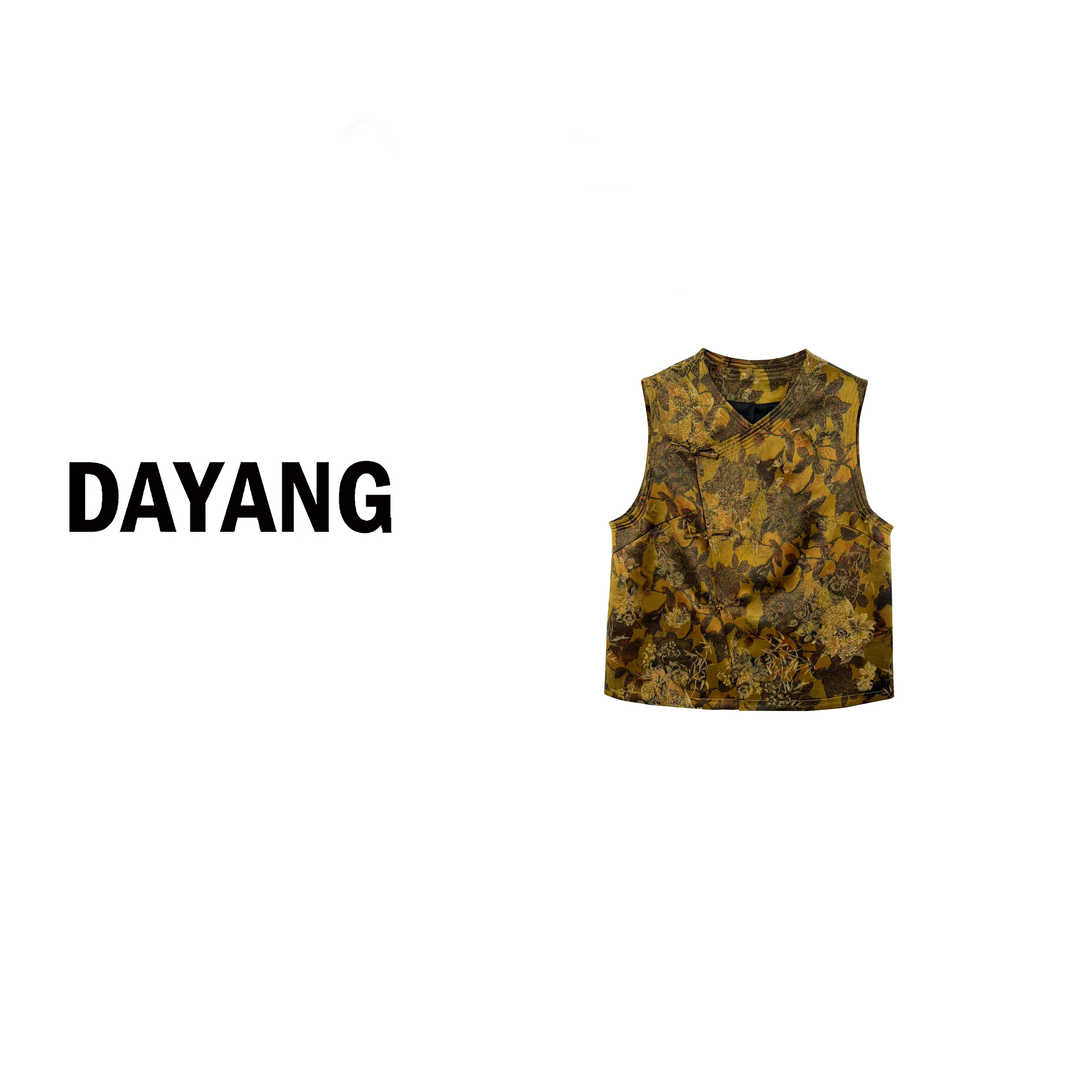 【DAYANG】芥末黄绿 偏襟四季叠穿小V领提花马甲