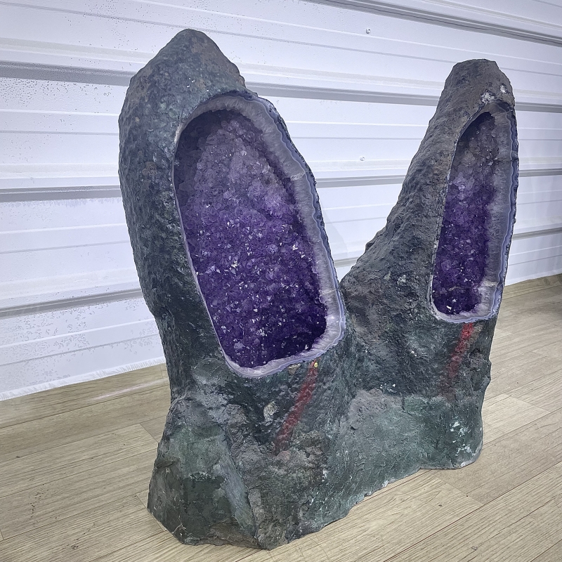 天然紫水晶洞紫晶洞双峰奇石摆件客厅玄关落地摆件乌拉圭钱袋子