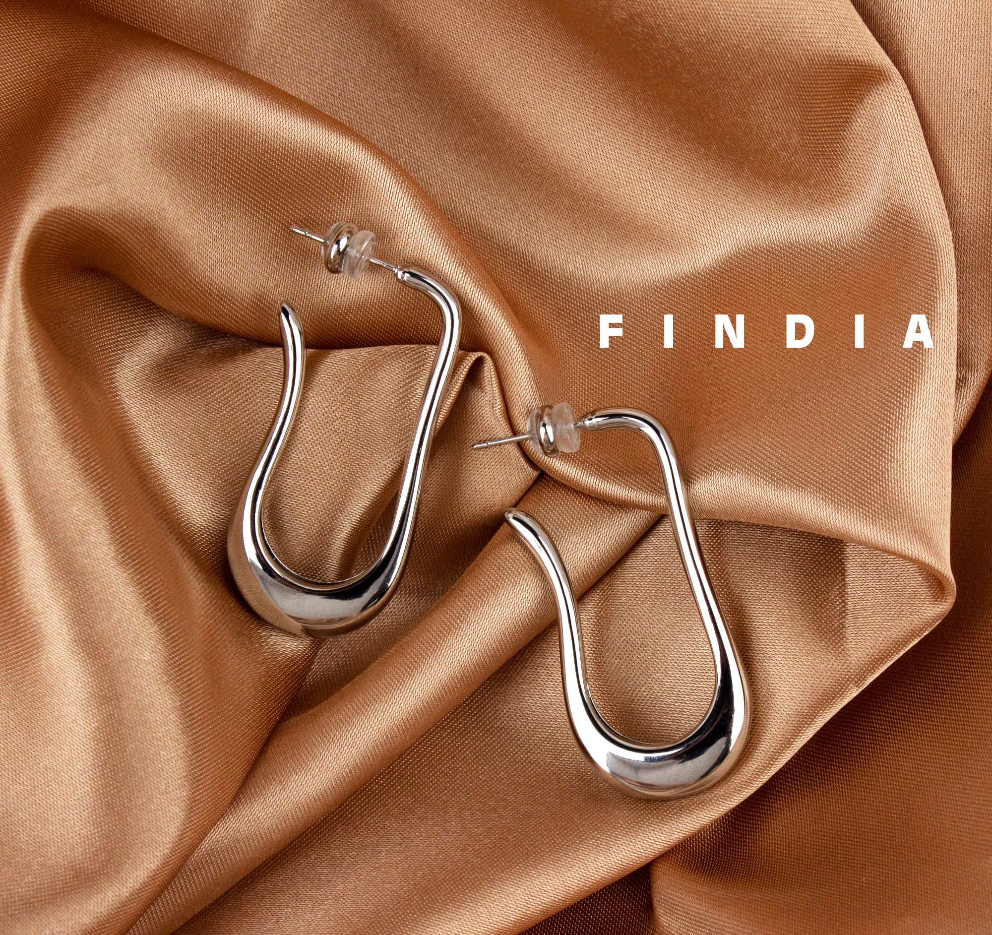 黄铜耳饰 FINDIA 流弦 U型几何耳环设计时尚百搭简约个性女式银针