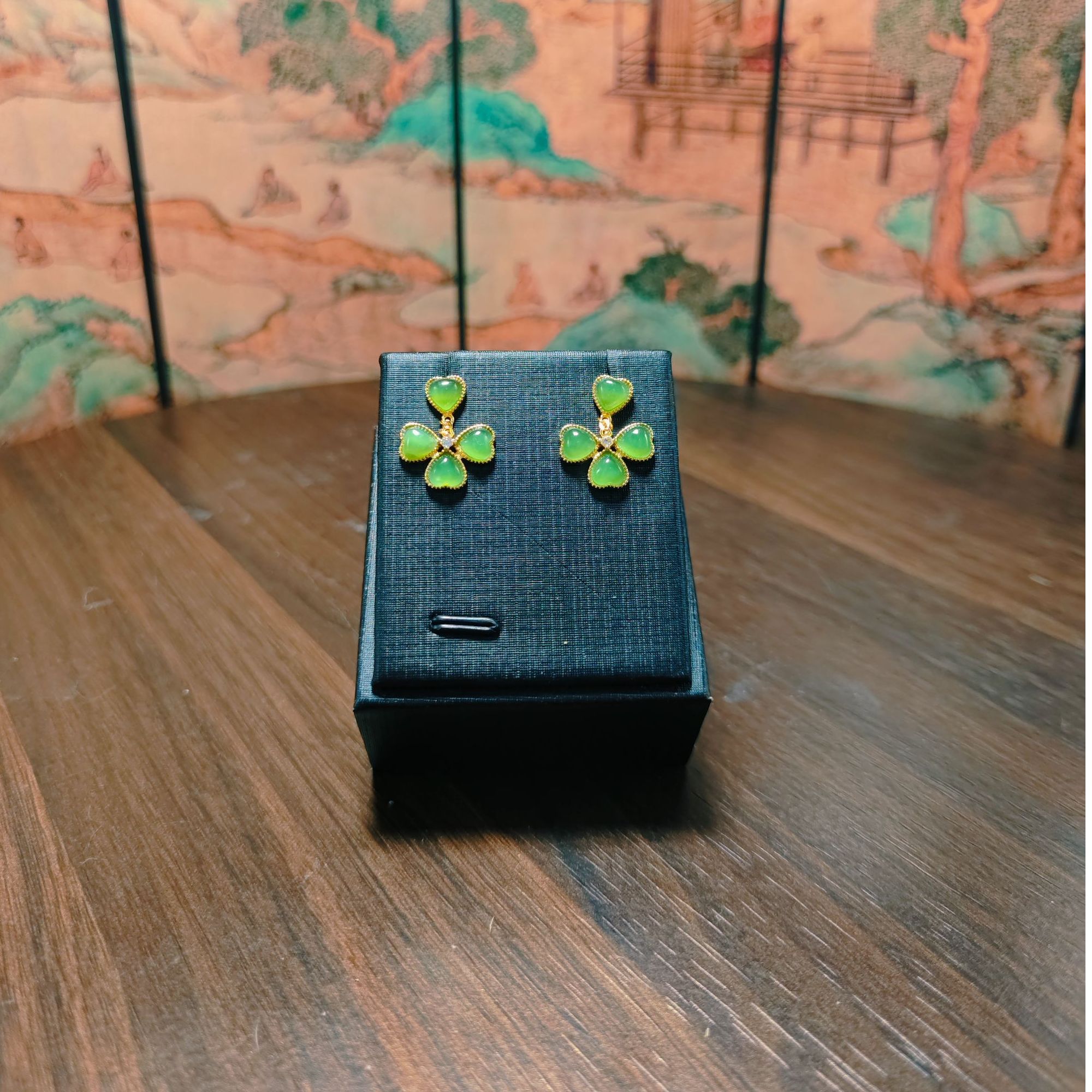 N和田玉时尚碧玉耳饰3129