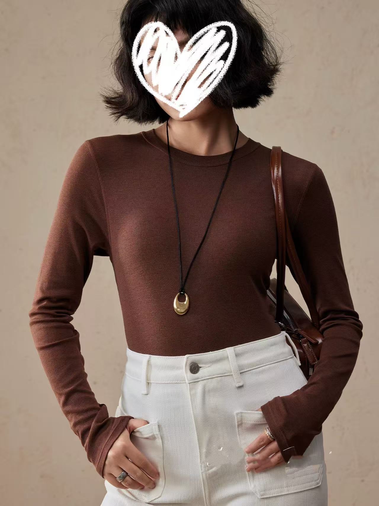 圆领保暖绵羊绒简约女款冬季修身打底内搭T恤长袖25112442