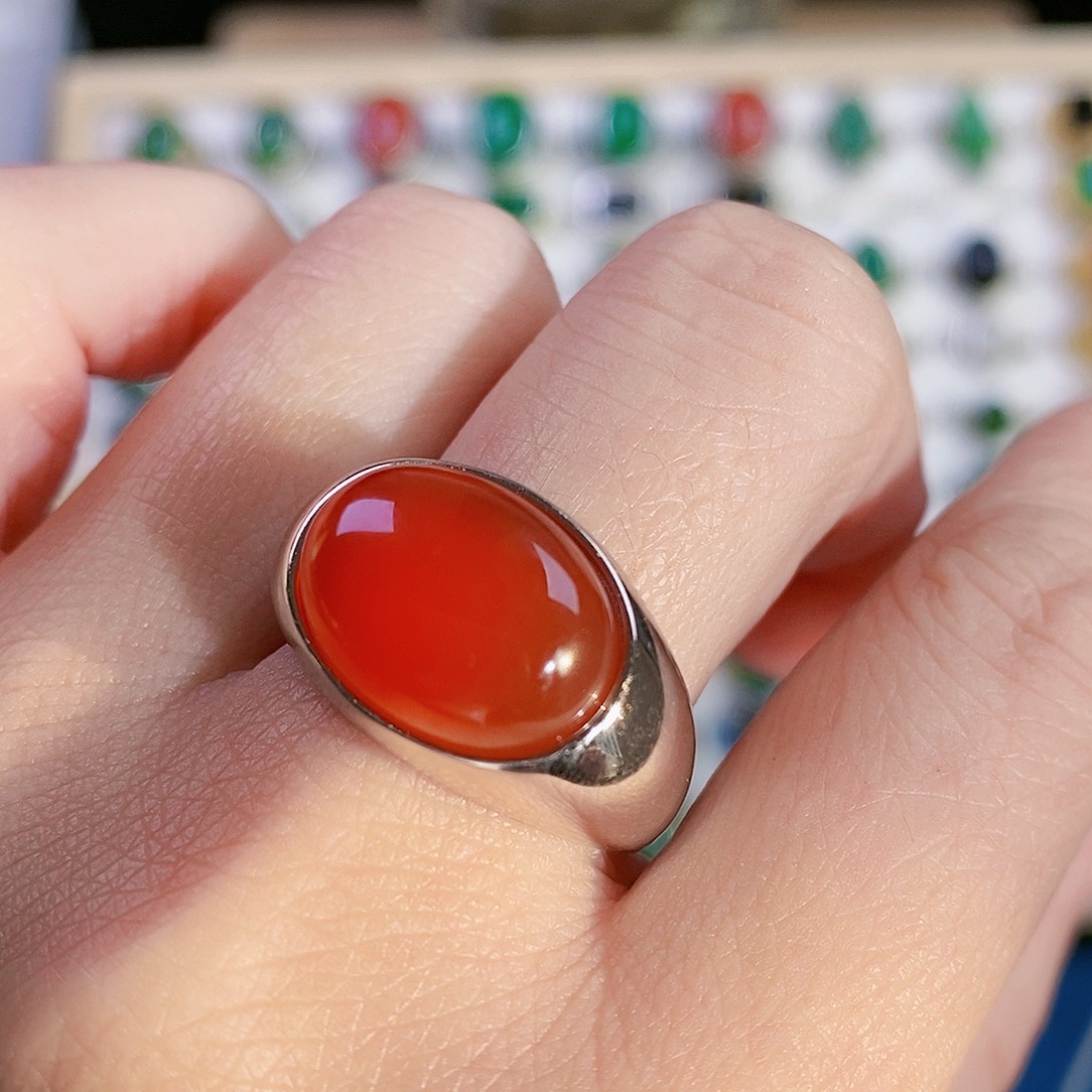 玛瑙/玉髓戒指银S925镶嵌