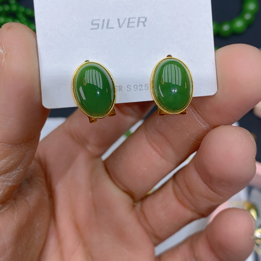 和田玉（碧玉）颈饰银S925镀金镶嵌