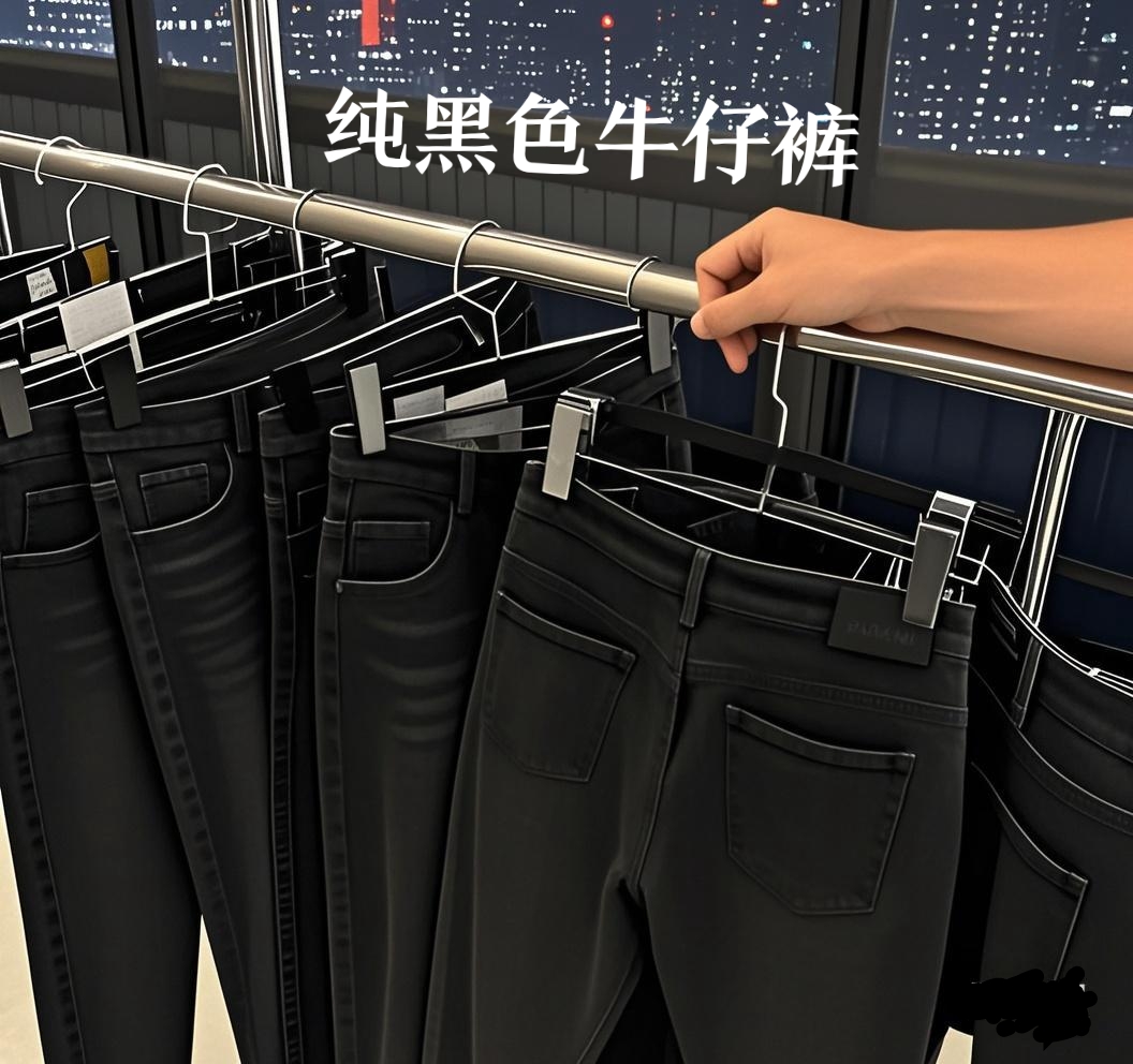 纯黑色牛仔裤直筒薄款宽松