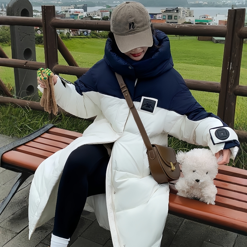 【青芒】2025年新款女中长款棉服冬季加厚保暖韩版棉衣时尚潮流拼色