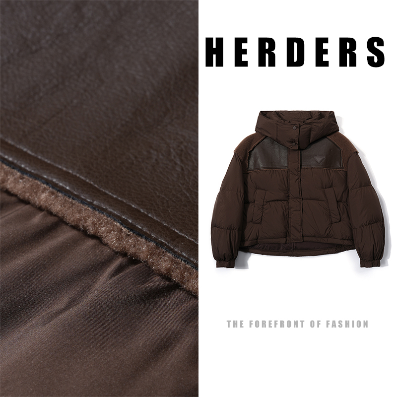 HERDERS 短款连帽拼羊毛倒三角羽绒服 257612