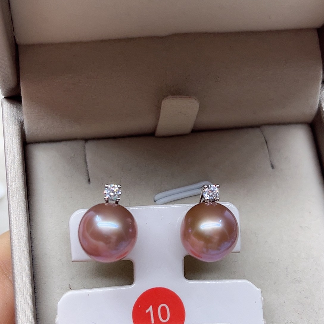 锆石合金S925 银淡水珠耳钉11+mm