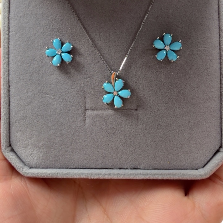 绿松石银S925镶嵌吊坠(赠链)绿松石套装