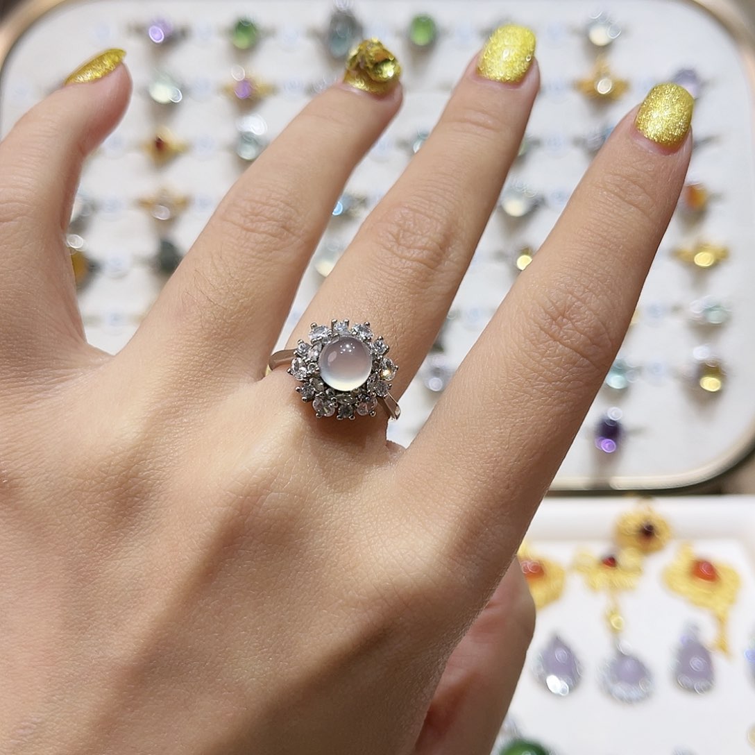 蛇纹石玉戒指银S925镶嵌