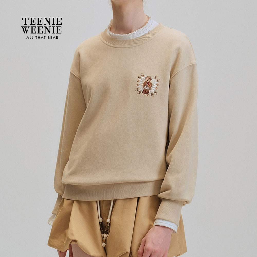 TeenieWeenie小熊女装卫衣26春新宽松刺绣圆领上衣TTMA2651CBK